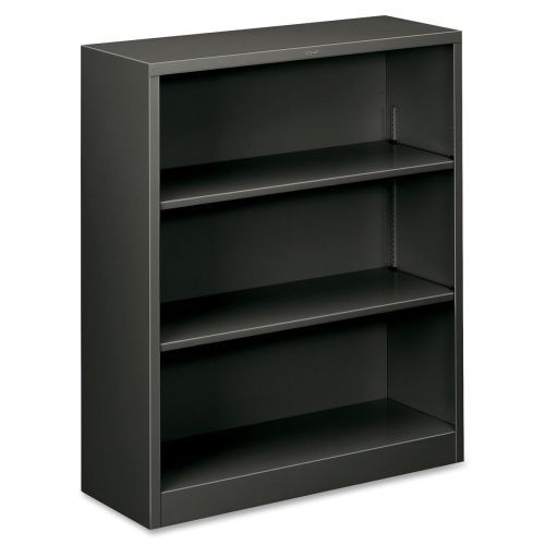 Metal Bookcase, Three-Shelf, 34-1/2w x 12-5/8d x 41h, Charcoal
