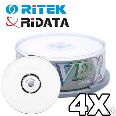 25 Ritek Ridata 4x DVD-R White Inkjet Double Layer Disk