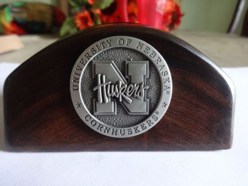 Thick Wooden Desk Card Holder with the logo University of Nebraska