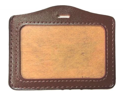 1 PC DARK BROWN BUSINESS ID CARD HOLDER CLEAR PLASTIC POUCH CASE PU LEATHER