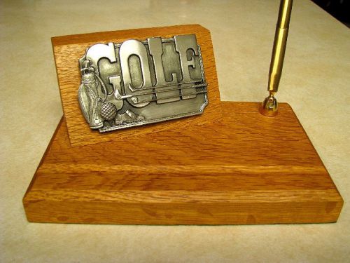 Golf Lovers Pewter GOLF Pen Holder on Wood Base Organizer Pencil Golfer&#039;s Desk