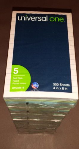 (7) Universal Standard Self Stick Pastel 4x6 Ruled Notes, Assorted, 5 100 Sheet