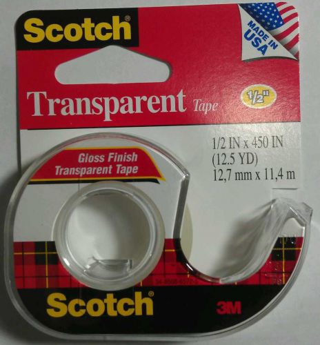 12 Pcs. Scotch Transparent Gloss Finish Tape &amp; Dispenser 1/2&#034; x 450&#034; 12 Pcs.