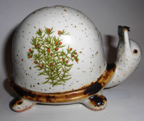 Vintage Whimsical Unique Ceramic Floral Turtle Tape Dispenser Holder Flowers