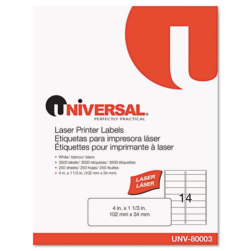 Universal Laser Printer Permanent Labels, 4 x 1-1/3, White, 3500 per Pack