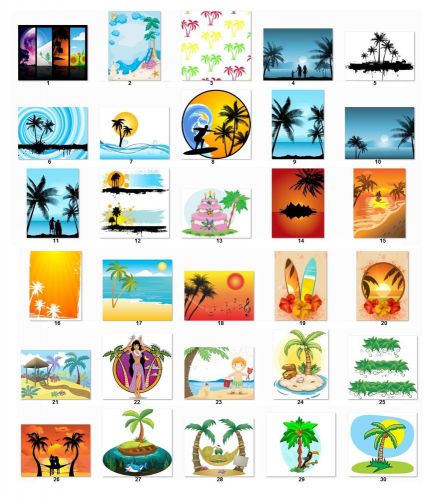 30 Square Stickers Seals Favor Tags Palm Trees Beaches Buy 3 get 1 free (p2)