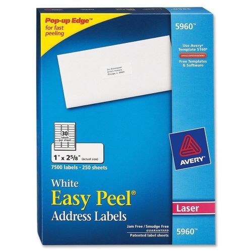 Avery Easy Peel Address Label -1&#034;Wx2.62&#034;L - 7500 / Box - Laser - White
