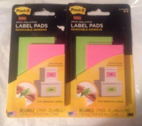 2 Post-it 3M Removable Adhesive Label Pads 50 Labels Per Pack 1 7/8 x 2 7/8