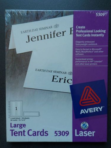 Avery 5309 Large Tent Cards 50ct White Embossed Name Plate Laser Inkjet 3.5 x11&#034;