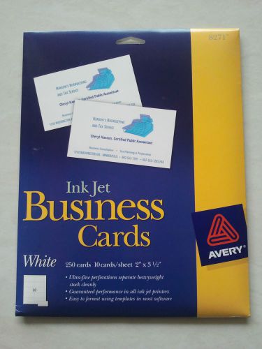 NEW AVERY 8271 Ink Jet Business Cards 250 Cards 10 Sheets 2”x3  1/2 ” White