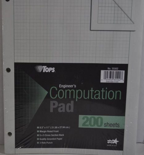 Tops engineering computation pad quadrille rule letter green 200 sheets #35502 for sale