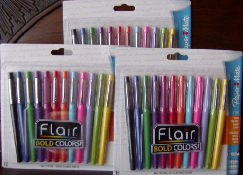 3 Packages Paper-Mate Flair Assorted Colors Medium 3X12=36