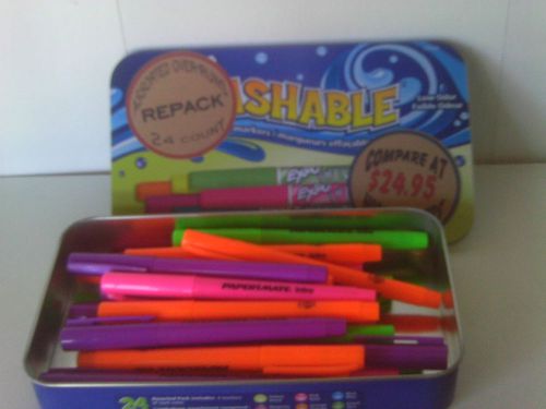 New Lot of 24 Papermate  Highlighters 4 colors in Metal Repacked Box