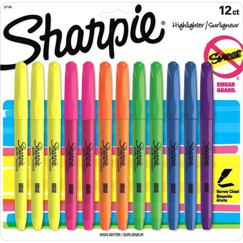 NEW Sharpie 27145 Accent Pocket Style Highlighter, Assorted Colors, 12-Pack