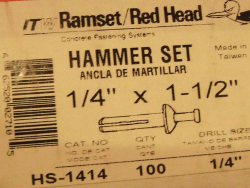 100 -- 1/4&#034; x 1 1/2&#034; hammer concrete anchors - new - ramset / red head hs-1414 for sale