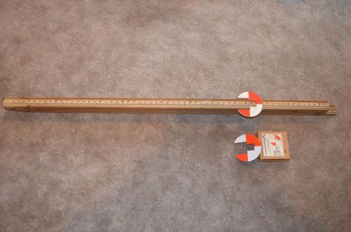 DAVID WHITE 14’ Wooden Transit Survey Grade Rod Measuring Stick &amp; two 5&#034; targets