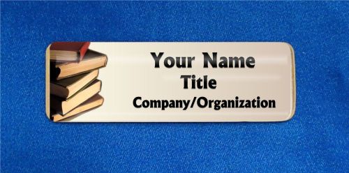 Books Stack Custom Personalized Name Tag Badge ID Library Tan Reader Teacher