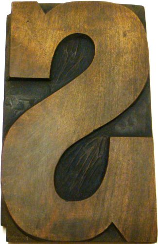 Letterpress wood 8 1/8&#034; x 5&#034; letter &#039;s&#039; block **superb hand carved typeface** for sale