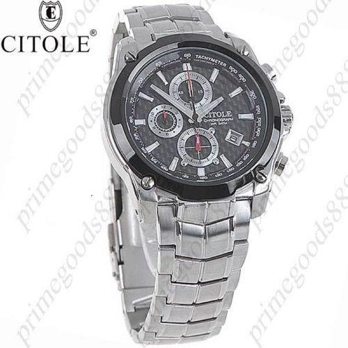Tachometer chronograph date indicator quartz wrist high quality black silver for sale