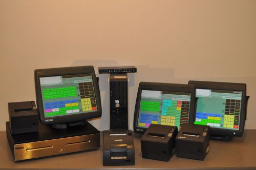 Micros pos e7/ws-5a  3 terminals, server &amp; 4- printers pkg w/ 90 day warranty for sale