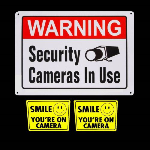 METAL SECURITY SYSTEM VIDEO SURVEILLANCE CAMERAS WARNING YARD SIGN+STICKERS LOT