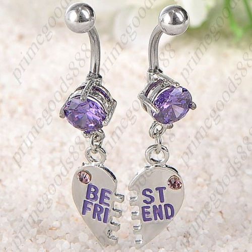 2 BFF Best Friend Belly Button Ring Jewelry Silver Piercing Body Barbell Purple