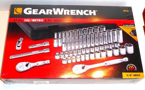 Gearwrench 57 pc sae &amp; metric 6pt 3/8&#034; drive socket ratchet set kd-80550 for sale