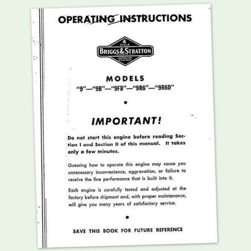 BRIGGS AND STRATTON 9 9B ENGINE OPERATORS REPAIR PART MANUAL SERVICE OWNERS BS &amp;