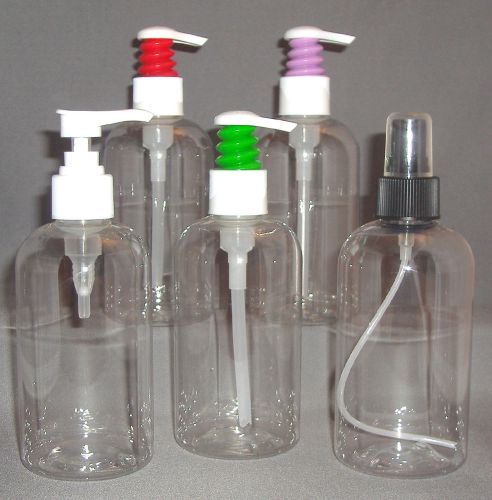 8 oz. empty plastic bottle-clear boston round : 1 case (300 bottles) for sale