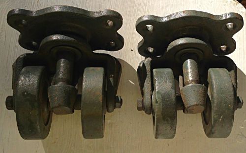 2 vintage industrial iron caster wheels swivel steam punk machine age payson nos for sale