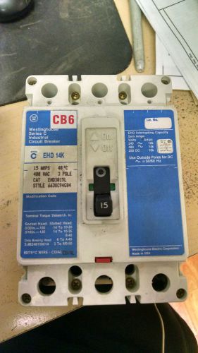 Westinghouse series c industrial circuit breaker 15 amps 3 pole 480 vac ehd3015l for sale