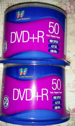 Lot Of (2) Color Research Cake Box DVD+R 50-Pack, 16X, 4.7GB - 100 Total DVD+R