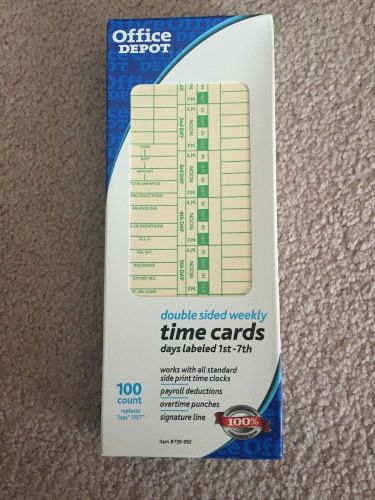 OFFICE DEPOT DOUBLE (2) SIDED WEEKLY TIME CARDS 1st - 7th Day # 739-992 100 PACK
