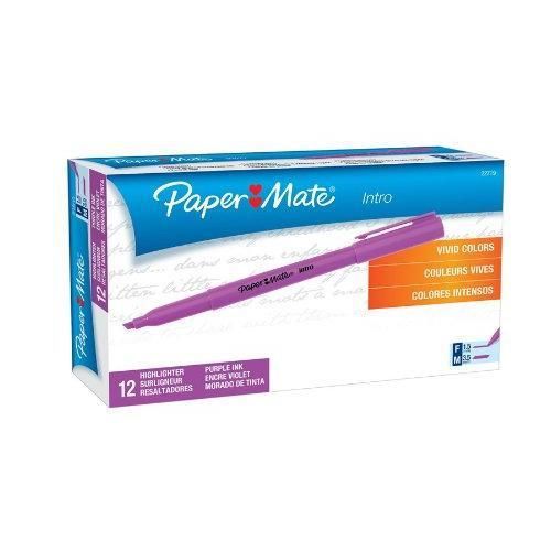 Paper Mate Intro Micro Chisel Tip Highlighters, 12 Purple Highlighters (22719)