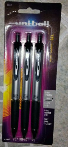 Uniball Signo 207 Impact Bold point 1.0mm, Black ink, Qty 3 pens with 2 refills.