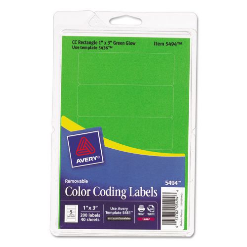 Print or Write Removable Color-Coding Laser Labels, 1 x 3, Neon Green, 200/Pack