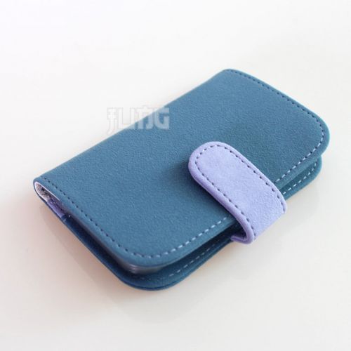 New Vintage Suede Business Name ID Credit Cards Holder Case Purse 14 pages Blue