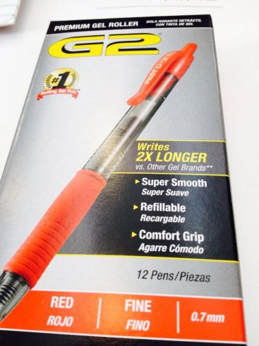 Pilot G2 Red 0.7 Extra Fine Gel Roller Pens NEW Box 1 Dozen