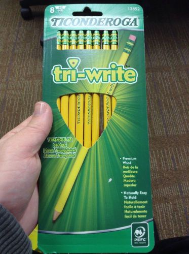 Ticonderoga Tri-Write Triangular Pencil, #2, Yellow, Pack of 8 Brand New