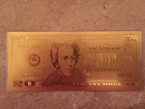 24K Gold $20 US Banknote .999 Fine Gold Leaf Poly! Great Addittion to Collection