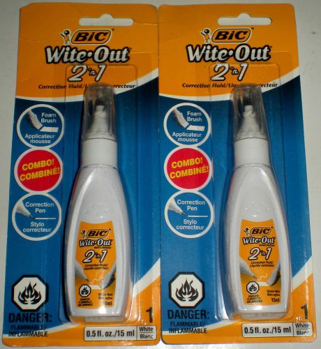 2 BIC WOPFP11 WHITE WITE-OUT 2 IN 1 CORRECTION FLUID 15 ML BOTTLE 070330516441