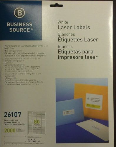 Business Source 26107 Mailing Labels,Return Address,Laser,1/2&#034;x1-3/4&#034;,2000/PK,WE