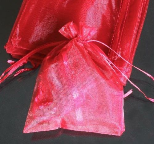 Gift Solid 50Pcs Wine Red Drawstring Wedding Organza Gift Pouch Bags 4.5x3.5&#034; A