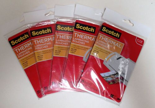 5 pkgs scotch thermal laminating pouches, 4&#034; x 6&#034;, 5 mil, 20/pack tp5900-20 for sale