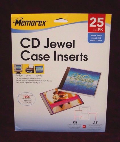 MEMOREX CD Jewel Case Inserts ~ Inkjet/Laser ~ Labels 25 Labels/PK ~ Matte White