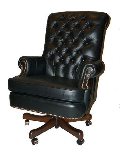 Fairfield Large Black Leather Executive Desk Chair with Gas Lift Made in U.S.A.