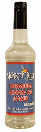 Coconut snow cone syrup - made with pure cane sugar - monkey juice brand for sale