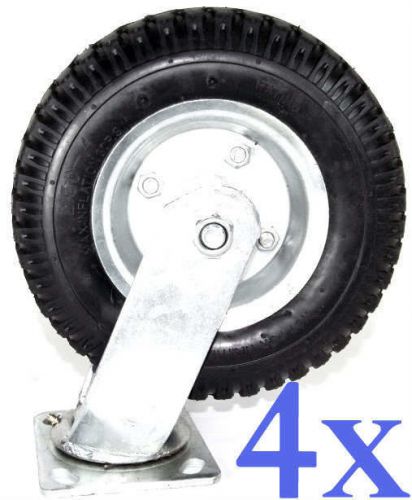 4 Heavy Duty  8&#034; Air Tire Swivel Base Caster Wheels  Bearings New Set