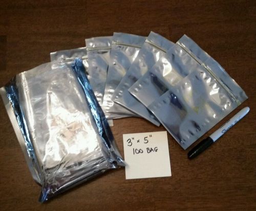 100 Bag of 3x5 Anti-static silver ESD Statshield with ZIP LOCK - Sealed  NEW !!