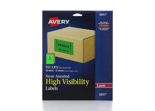 New Avery High-Visibility Neon Labels for Laser Printers 5917 Assorted Rectangle